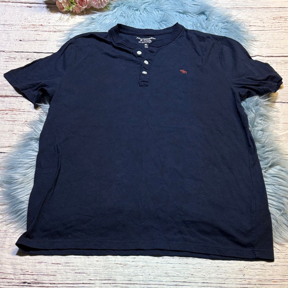 Abercrombie & Fitch Men’s Dark Navy Short-Sleeve Henley Sz XL